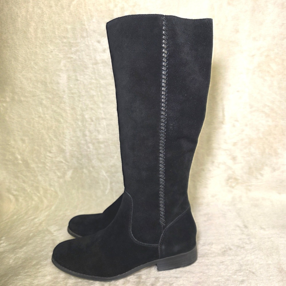 Frye and Co. Tall Suede Leather Boots Black Whipstitch Side Zip Womens 9.5